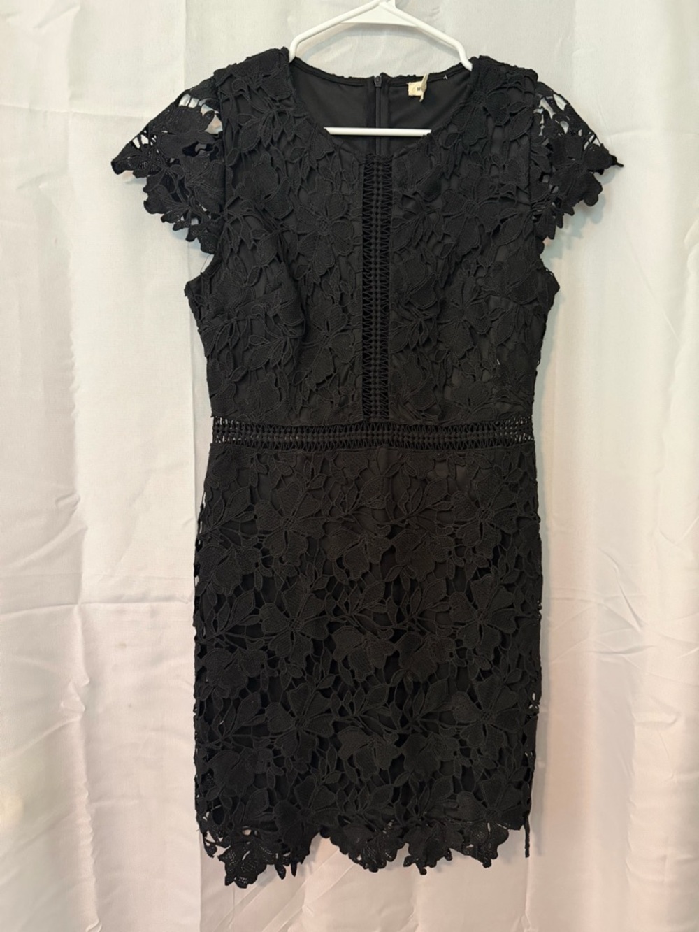 Main Strip Black Floral Lace Mini Dress